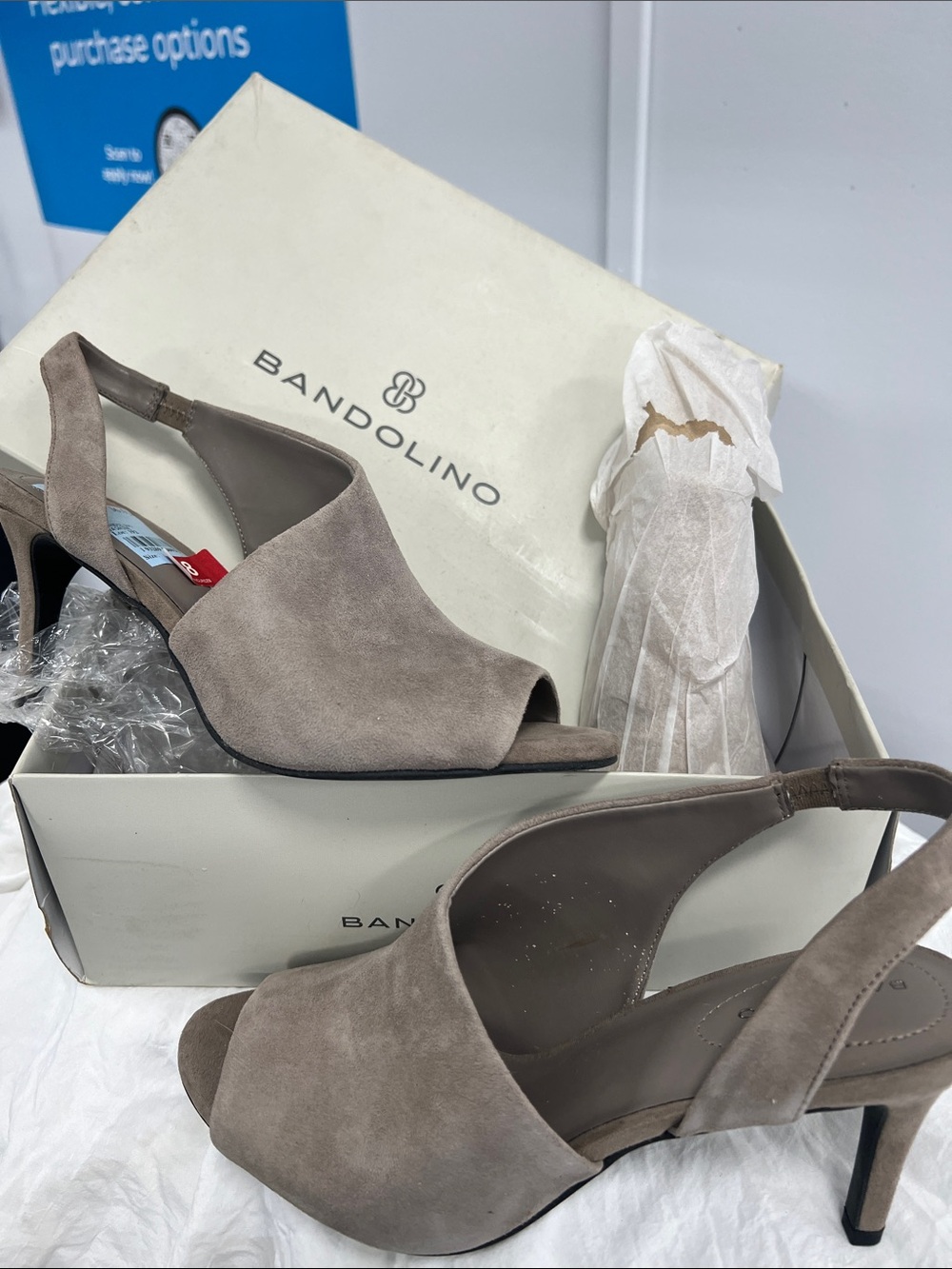 Bandolino Taupe Suede Peep-Toe Slingback Heels